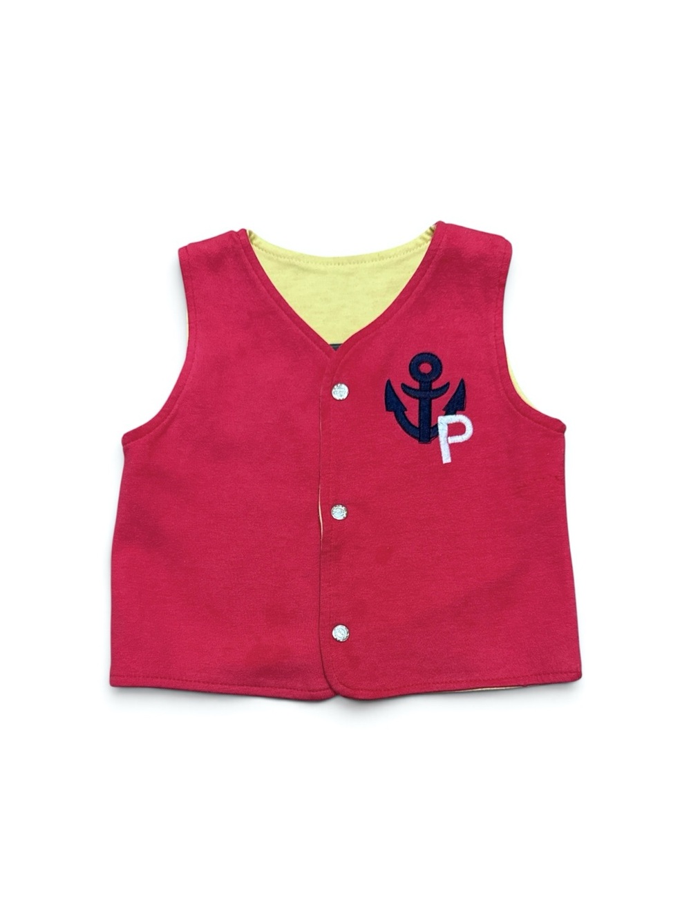 Vintage 90s Boys Reversible Nautical Vest Red Yellow Toddler